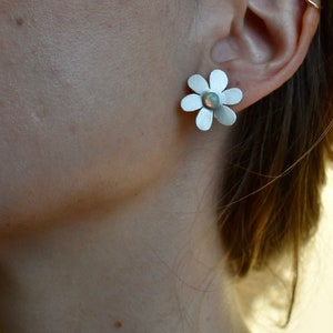 Daisy Stud Earrings with Opal, Spring Gift, Party Jewelry, Flower Power, Sterling Silver image 7