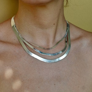 Herringbone Layering Necklaces in Sterling Sliver, Handmade in Italy