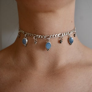 Australian Opal Dots Choker Necklace with Sterling Silver in Figaro or Curb Chain Fairy Core Aesthetic, Whimsigoth, Y2K, Festival image 7