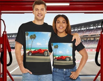 Camiseta de algodón grueso con escena playera de Ferrari SP3 Red Supercar, regalo para amantes del océano