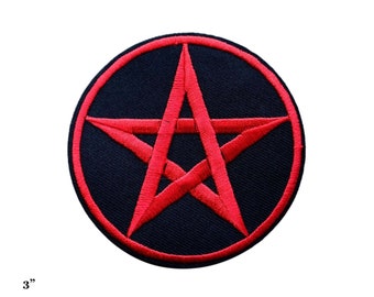 Pentagram Pentacle Wiccan Sign Symbol Red Black Embroidered Iron On Patch