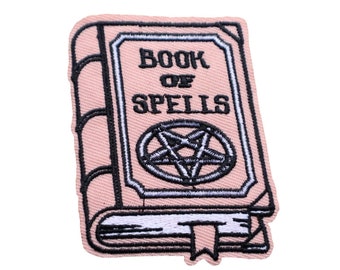 Book of Spells Witch Witchcraft Magic Spellbook Pink Embroidered Iron On Patch