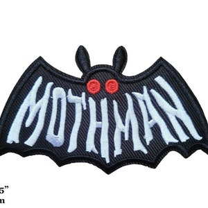 Mothman Folklore Monster Kreatur Motte Mensch Name Logo Bestickt Bügelbild Aufbügler