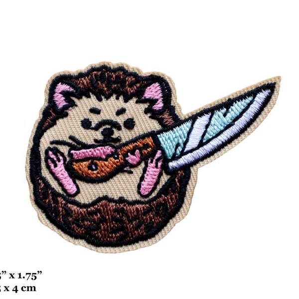 Baby Hedgehog Holding Knife Cute Animal Meme Killer Embroidered Iron On Patch