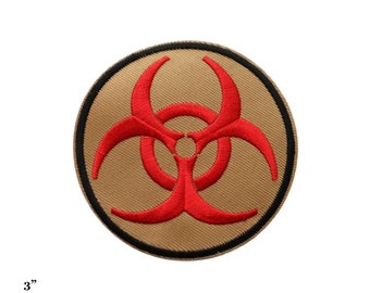 Biohazard Varning Fara Symbol Brun Röd Broderad Stryk-på Tygmärke