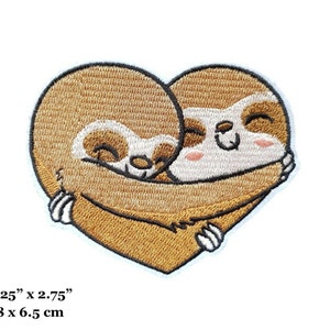 Cute Sloths Hugging Heart Shape Embroidered Iron On Patch