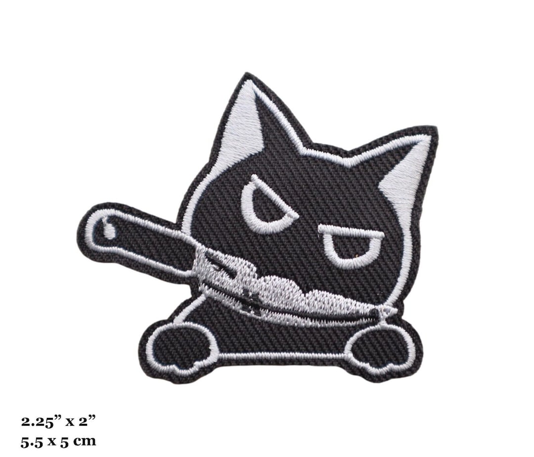 Black Cat With Knife in Mouth Face Killer Cat Meme Embroidered Iron on