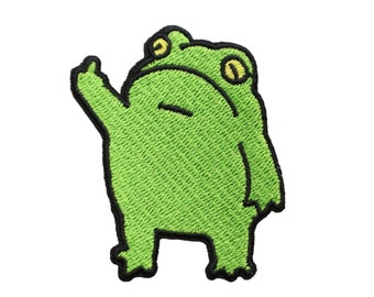 Green Frog Middle Finger Funny Embroidered Iron On Patch