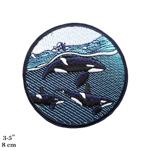 Orca Killer Whale Family Swimming Ocean Nature Round Embroidered Iron On Patch