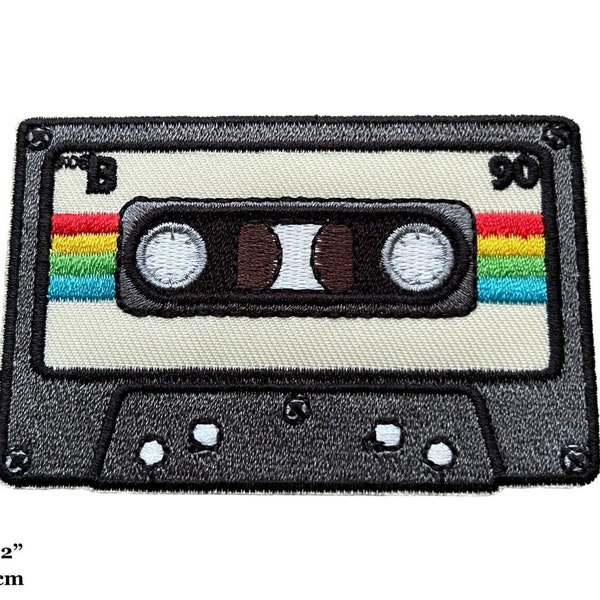Vintage Cassette Tape 90's Rainbow Music Embroidered Iron On Patch