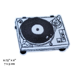 Record Player Music Turntable Black White Embroidered Iron On Patch