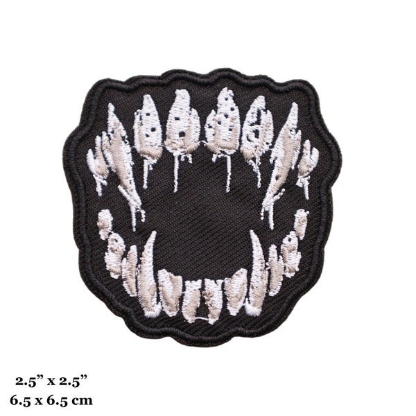 Vampire Fangs Teeth Mouth Black And White Embroidered Iron On Patch