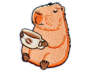 Cute Capybara Sitting Drinking Coffee Animal Embroidered Iron On Patch