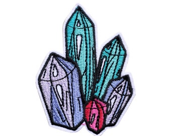 Colorful Crystals Gemstones Amethyst Quartz Aquamarine Embroidered Iron On Patch