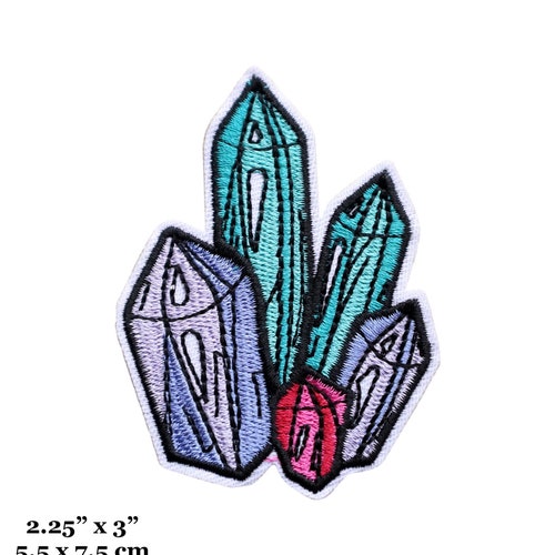 Colorful Crystals Gemstones Amethyst Quartz Aquamarine Embroidered Iron On Patch