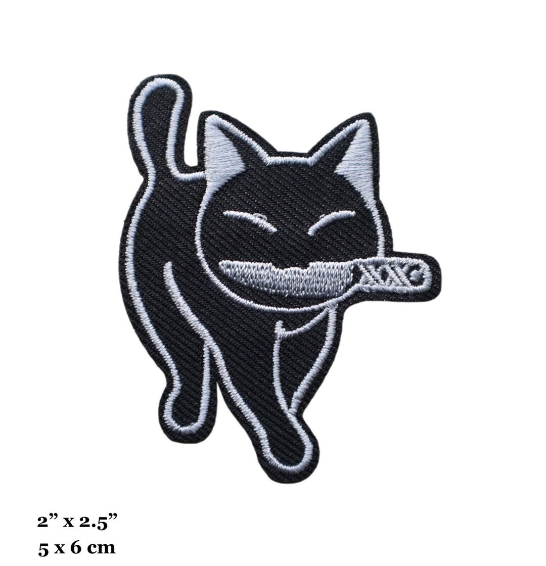 Black Cat With Knife in Mouth Funny Killer Cat Meme Etsy