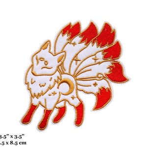 Kitsune Nine-Tailed Fox Mythological Spirit White Red Embroidered Iron On Patch