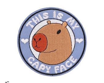 Capybara This Is My Capy Happy Face Animal Round Embroidered Iron On Patch