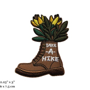 Take A Hike Hiking Boot Flowers Travel Nature Outdoors Embroidered Iron On Patch