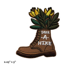 Take A Hike Hiking Boot Flowers Travel Nature Outdoors Embroidered Iron On Patch