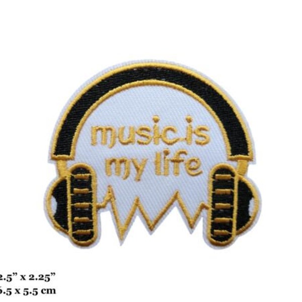 Music Is My Life Headphones Headset Embroidered Iron On Patch