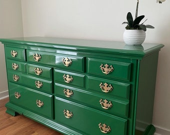 SOLD - High Gloss Traditional Kincaid Dresser in Seaweed Green