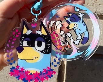 Llavero acrílico Bluey Pride: Bandido bisexual y transgénero Bluey/Bingo