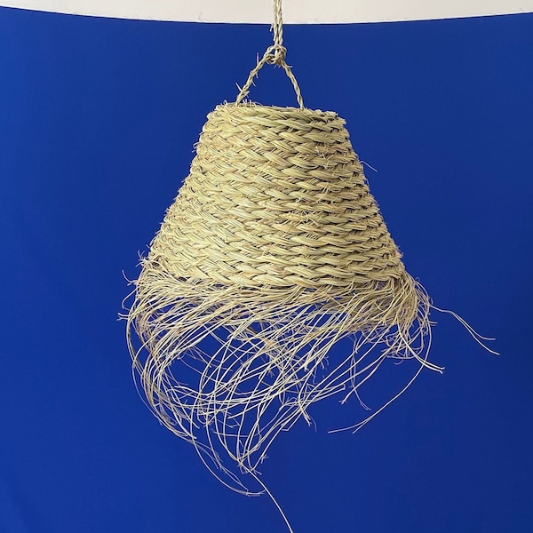 Eco-Vintage Rattan Lamp Shade, wicker hanging lampshade, doum boule, doum made of natural fibers