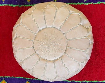 Pouf, Bohemian Decor, Ottoman pouf, Floor Pillow Cushion, Moroccan Leather Pouf, Round Moroccan Pouf