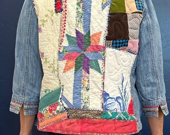 Recycled embroidered patchwork denim jacket