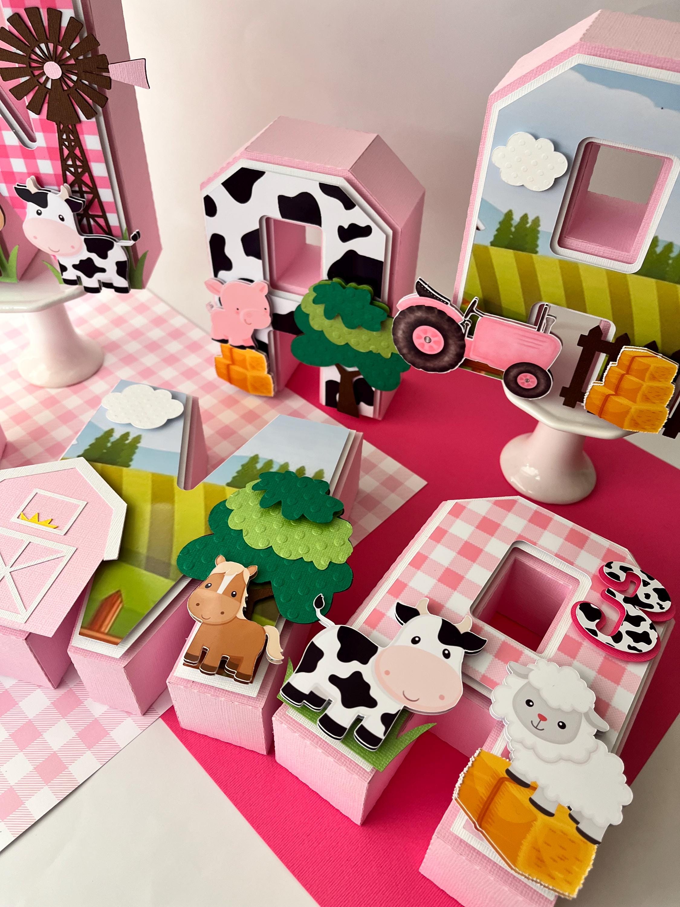 Pink Farm 3D Letters: Barnyard Birthday Decorations, Personalized ...