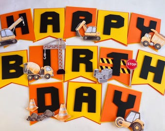 Banner de cumpleaños de construcción, decoración para fiesta de construcción, decoraciones para fiesta de cumpleaños de camión volquete