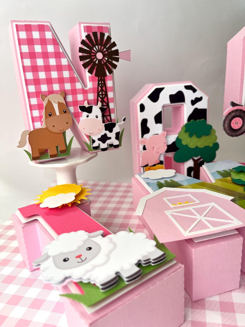 Pink Farm 3D Letters: Barnyard Birthday Decorations, Personalized ...