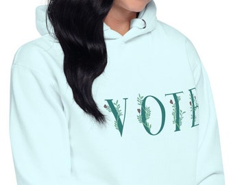 Sudadera Con capucha de voto, Color azul cielo claro, Sudadera con capucha feminista, Regalos políticos, Sudadera con capucha gráfica impresa, Camisa de voto floral, Sudadera con capucha floral