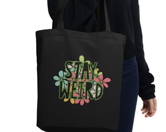 Eco Tote Bag, Stay Weird Tote Bag, Aesthetic Tote Bag, Weird Gifts, Socialmente Awkward, Reusable Grocery Bag, Produce Bag, Retro 70s inspired