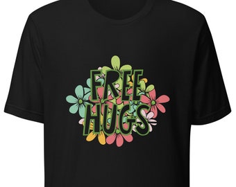 Camisa de abrazos gratis, camiseta unisex, estética positiva, camisa floral retro, buenas vibraciones