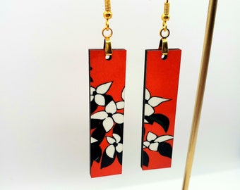 Pendientes de Poinsettia, Pendientes De Flores Rojas, Pendientes De Flores Blancas, Pendientes Botánicos, Pendientes De Declaración Rectangular