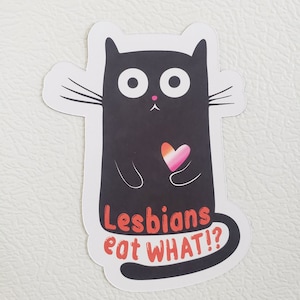 Lesbians Eat What Magnet, Lesbian Cat Fridge Magnet, LGBTQ Magnet
