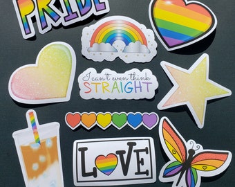 Paquete de 10 pegatinas LGBTQ, pegatinas del orgullo, pegatinas queer, regalo para salir del armario, pegatinas gay, paquete de orgullo LGBTQIA, pegatinas para el mes del orgullo