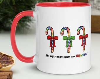 Los mejores bastones de caramelo son Rainbow Christmas Mug, Pride Mug, Gay Christmas, LGBTQIA + Coffee Cup, Rainbow Mug