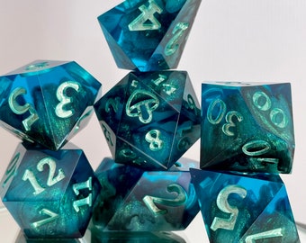 Sunken Currents Dice set | Polyhedral dice | D&D dice set | Dungeons and Dragons | Table Top Role Playing | Sharp Edge resin dice