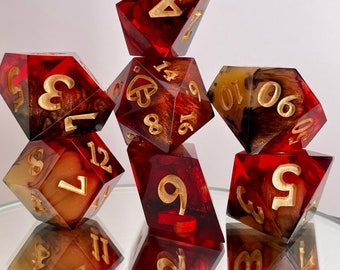 Eternal Flame Dice set | Polyhedral dice | D&D dice set | Dungeons and Dragons | Table Top Role Playing | Sharp Edge resin dice