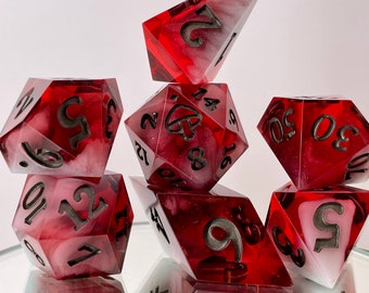 Blood and Steel Dice set | Polyhedral dice | D&D dice set | Dungeons and Dragons | Table Top Role Playing | Sharp Edge resin dice