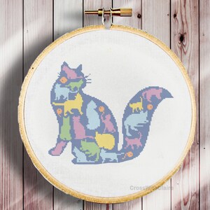 Cat Cross Stitch Pattern Silhouette Pastel Digital Download | CrossWithClaire