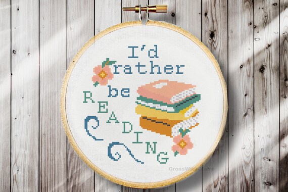 Book Cross Stitch Pattern i&rsquo;d Rather Be - Etsy