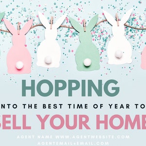 Cartolina primaverile per agente immobiliare, Pop by primaverile, marketing immobiliare, marketing pasquale per agente immobiliare, modello Canva. Cartolina immobiliare