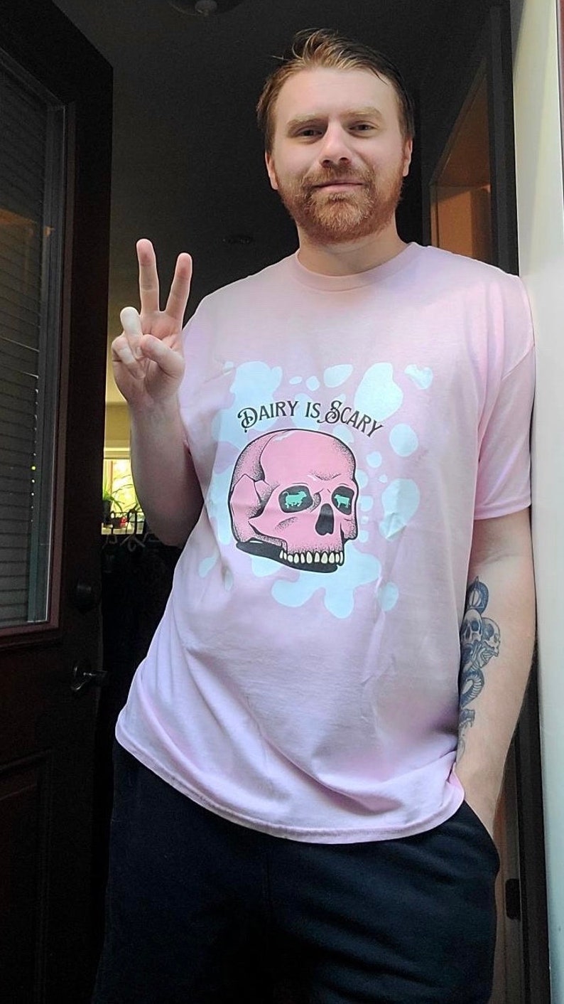 DAIRY IS SCARY 100 Cotton Cow Print Tee Vegan & Animal Rights Tshirt