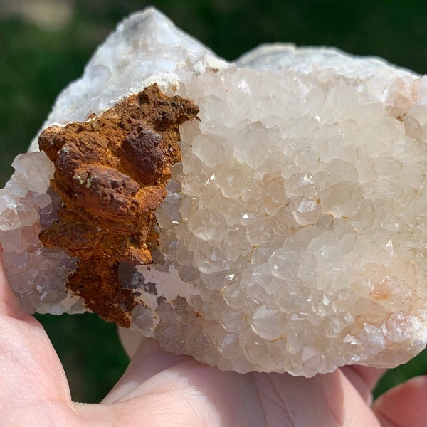 Beautiful Missouri Drusy (Druzy) Quartz Crystal specimen with iron cluster and crazy lace agate