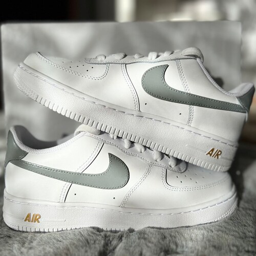Custom Sneakers Nike Air Force 1 Teal Green Grey Hand Etsy