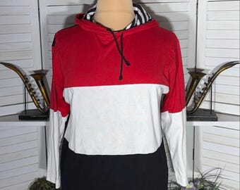 Avon 90s Color Block Hooded Sweatshirt – Red, White, Black (Size L)